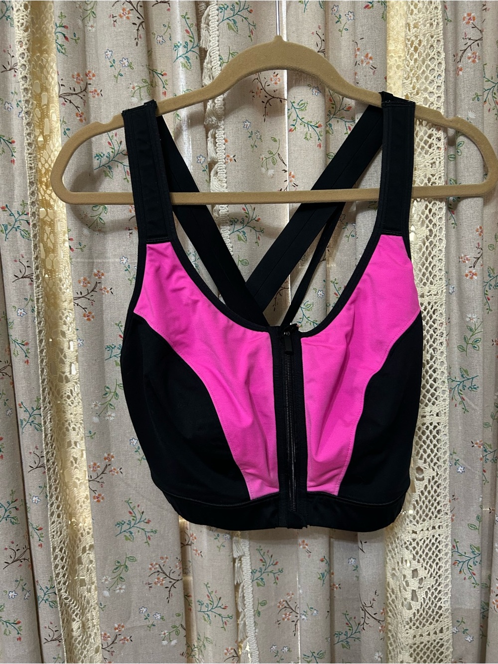 2/$28 LIVI Active 42DD Front Zip High Impact Sports Bra Pink Black